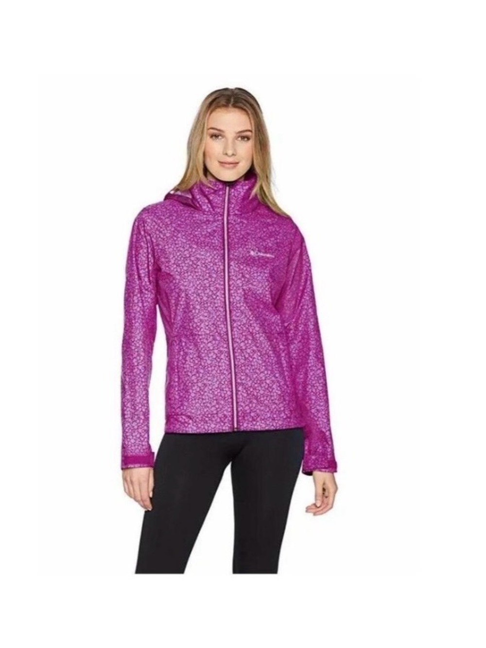 Columbia Women’s Purple Printed Lightweight Windbreaker with hidden hood